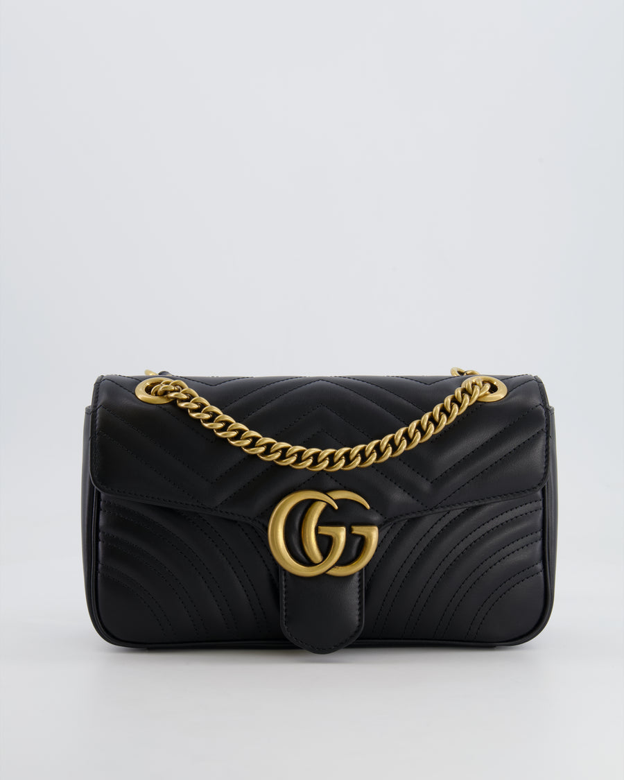 Gucci Black GG Marmont Leather Shoulder Bag with Antique Gold Hardware RRP £2,070