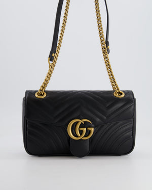 Gucci Black GG Marmont Leather Shoulder Bag with Antique Gold Hardware RRP £2,070