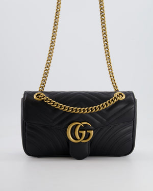 Gucci Black GG Marmont Leather Shoulder Bag with Antique Gold Hardware RRP £2,070