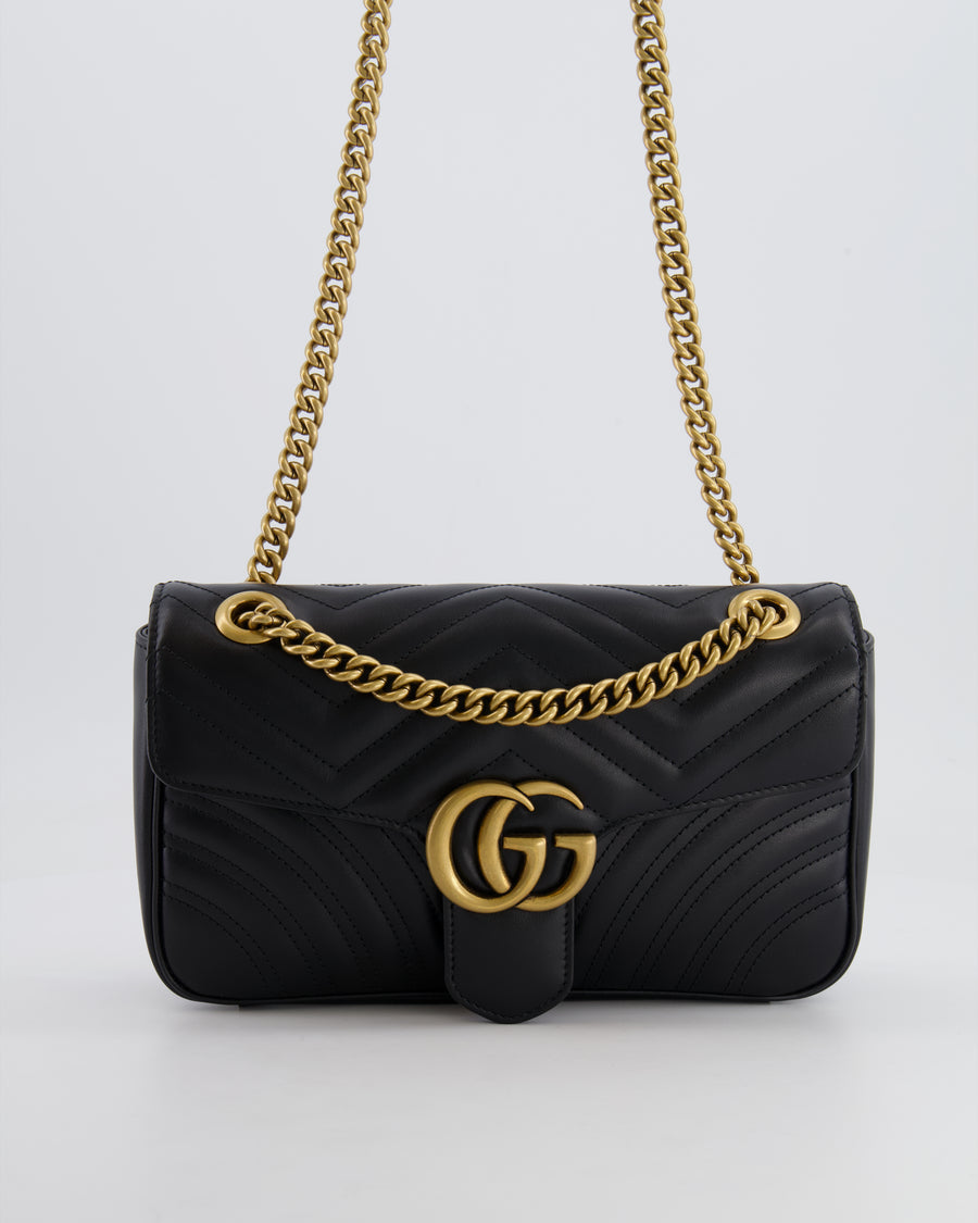Gucci Black GG Marmont Leather Shoulder Bag with Antique Gold Hardware RRP £2,070