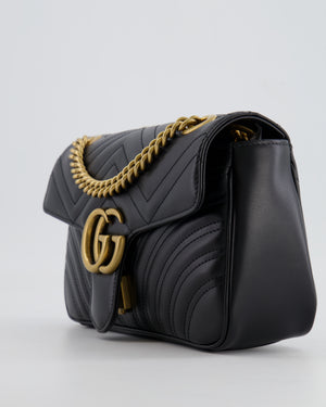 Gucci Black GG Marmont Leather Shoulder Bag with Antique Gold Hardware RRP £2,070