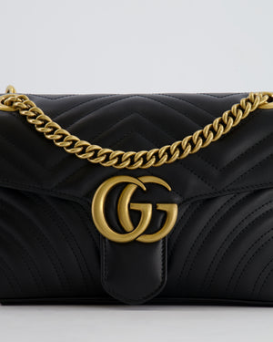 Gucci Black GG Marmont Leather Shoulder Bag with Antique Gold Hardware RRP £2,070