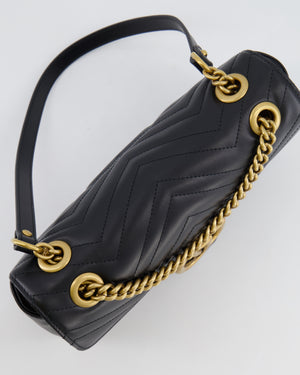 Gucci Black GG Marmont Leather Shoulder Bag with Antique Gold Hardware RRP £2,070