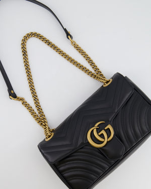 Gucci Black GG Marmont Leather Shoulder Bag with Antique Gold Hardware RRP £2,070