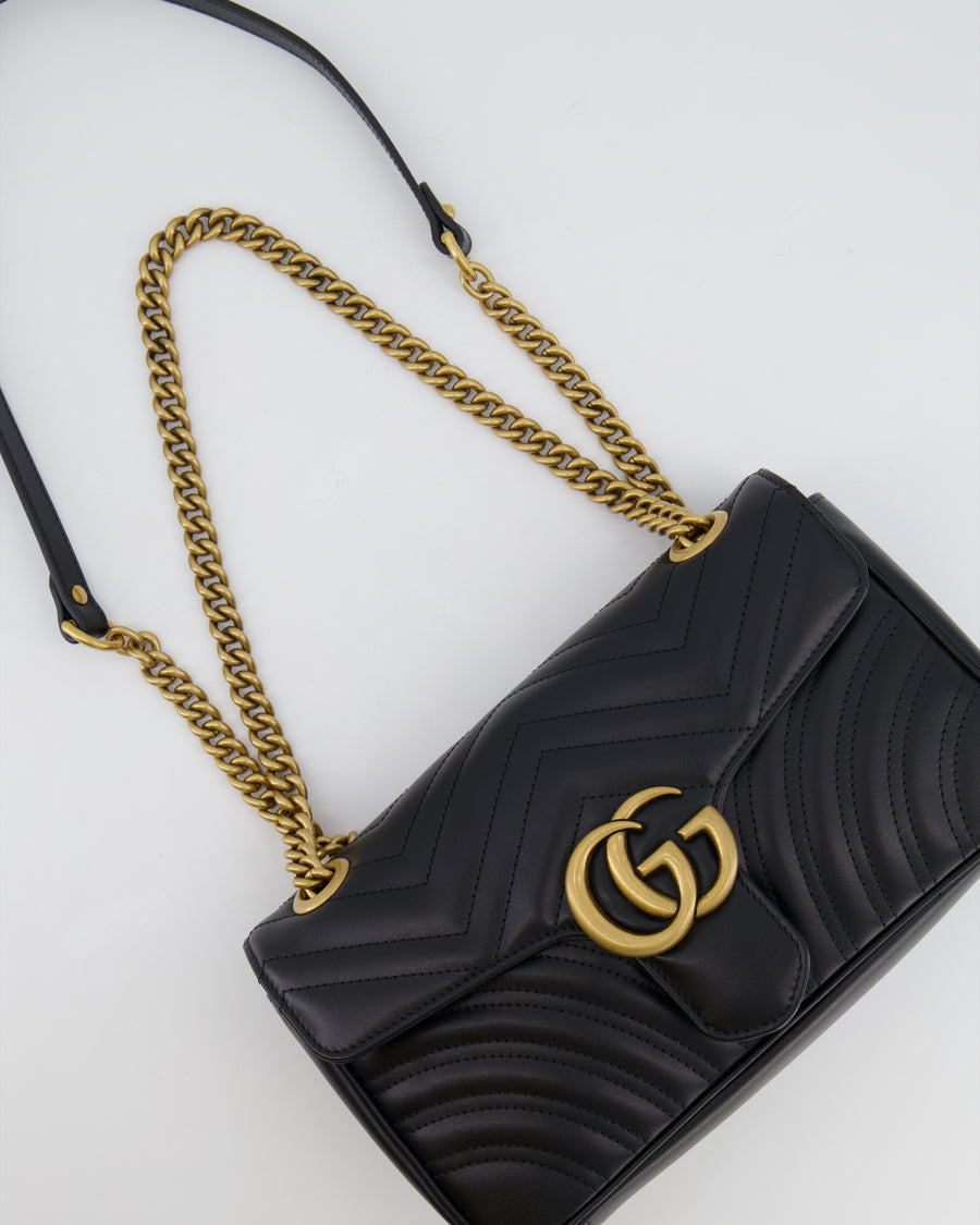 Gucci Black GG Marmont Leather Shoulder Bag with Antique Gold Hardware RRP £2,070
