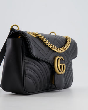Gucci Black GG Marmont Leather Shoulder Bag with Antique Gold Hardware RRP £2,070