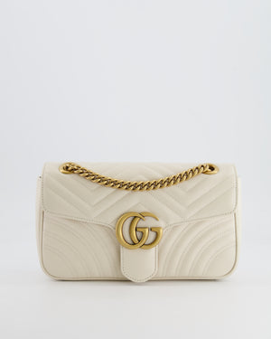 Gucci White GG Marmont Leather Shoulder Bag with Antique Gold Hardware RRP £2,070