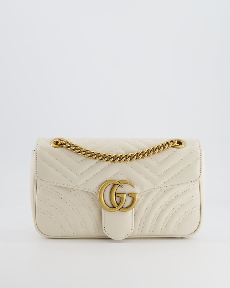 Gucci White GG Marmont Leather Shoulder Bag with Antique Gold Hardware RRP £2,070