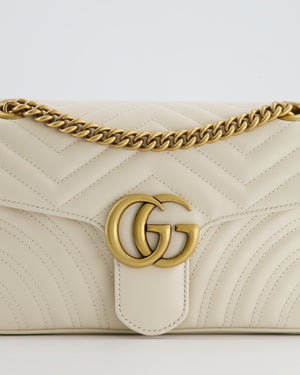 Gucci White GG Marmont Leather Shoulder Bag with Antique Gold Hardware RRP £2,070