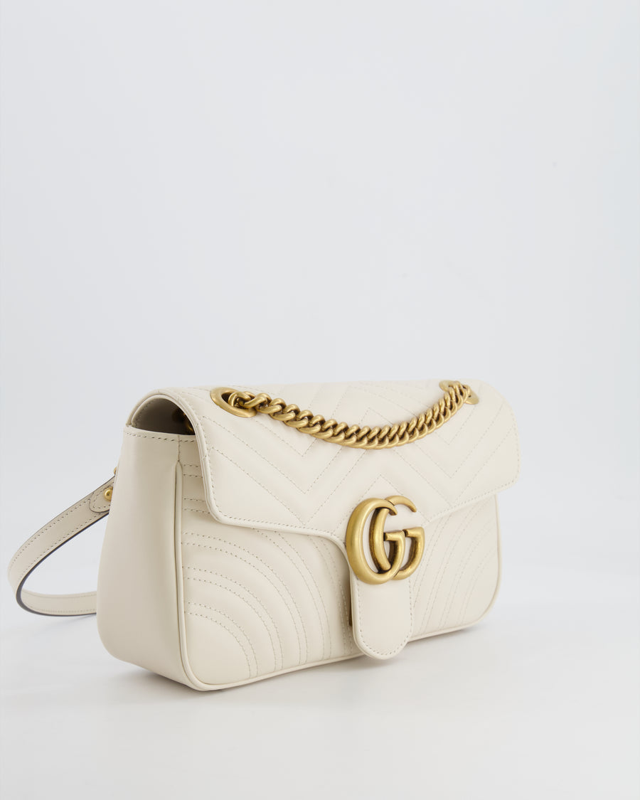 Gucci White GG Marmont Leather Shoulder Bag with Antique Gold Hardware RRP £2,070