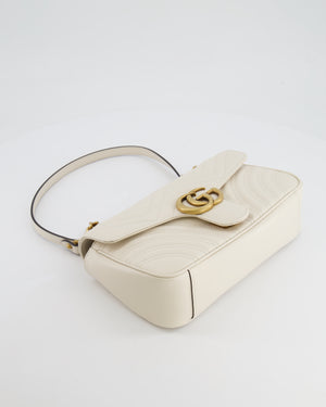 Gucci White GG Marmont Leather Shoulder Bag with Antique Gold Hardware RRP £2,070