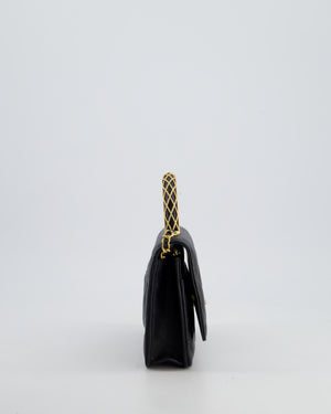 *HOT* Chanel Black Wallet on Chain Bag with Metal Quilted Top Handle in Lambskin Leather with Gold Hardware