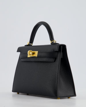*HOT* Hermès Mini Kelly II 20cm Bag In Noir Epsom Leather with Gold Hardware