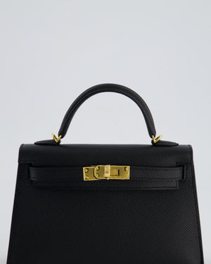 *HOT* Hermès Mini Kelly II 20cm Bag In Noir Epsom Leather with Gold Hardware