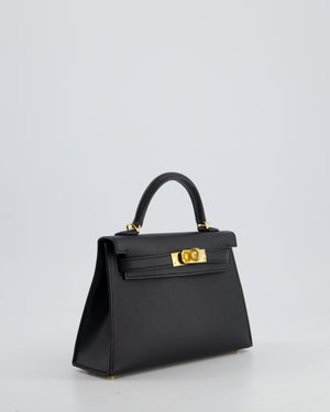 *HOT* Hermès Mini Kelly II 20cm Bag In Noir Epsom Leather with Gold Hardware