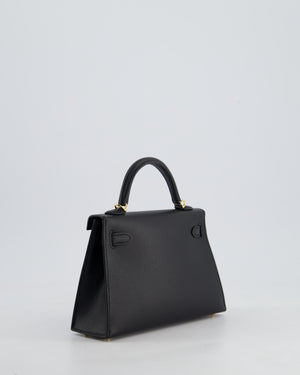 *HOT* Hermès Mini Kelly II 20cm Bag In Noir Epsom Leather with Gold Hardware