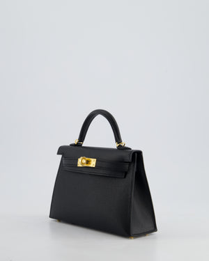 *HOT* Hermès Mini Kelly II 20cm Bag In Noir Epsom Leather with Gold Hardware