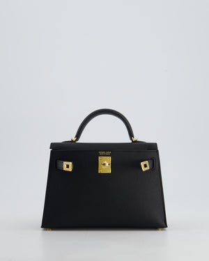 *HOT* Hermès Mini Kelly II 20cm Bag In Noir Epsom Leather with Gold Hardware