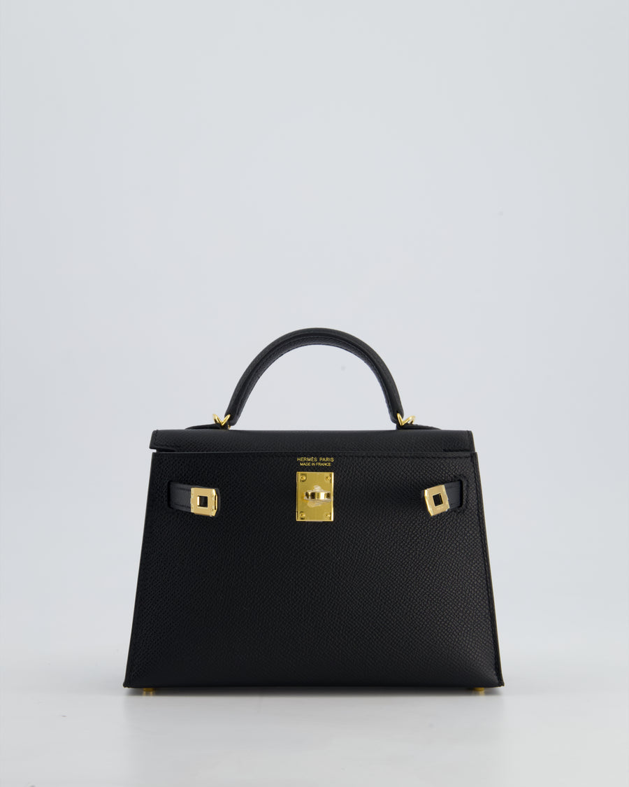*HOT* Hermès Mini Kelly II 20cm Bag In Noir Epsom Leather with Gold Hardware