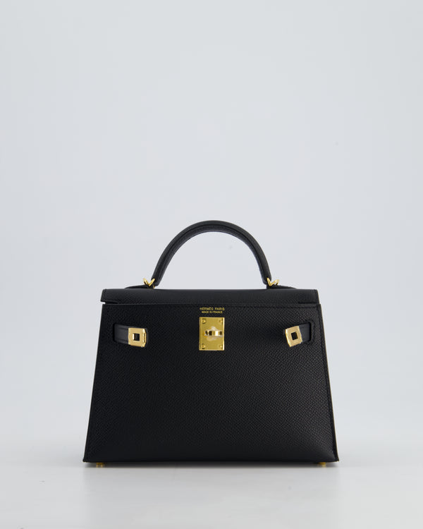 *HOT* Hermès Mini Kelly II 20cm Bag In Noir Epsom Leather with Gold Hardware