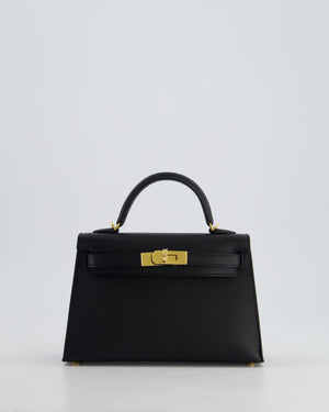 *HOT* Hermès Mini Kelly II 20cm Bag In Noir Epsom Leather with Gold Hardware