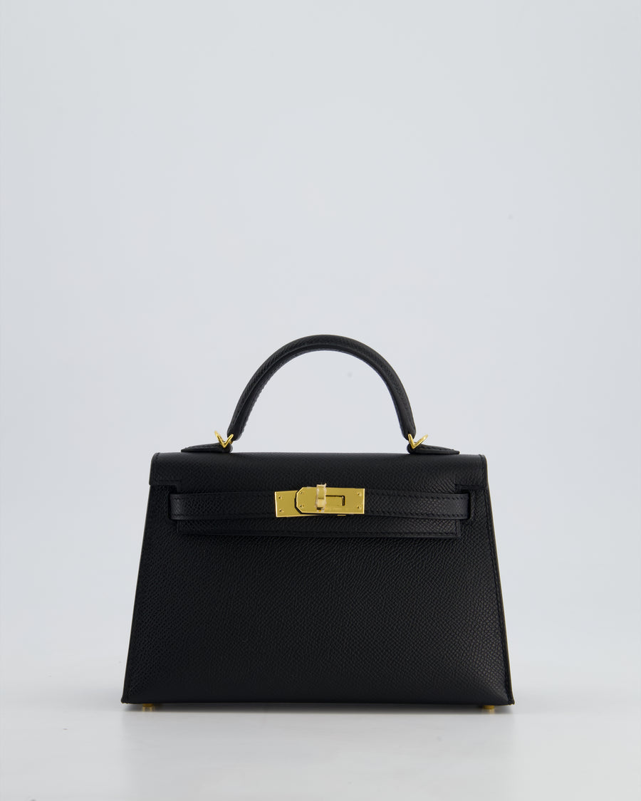 *HOT* Hermès Mini Kelly II 20cm Bag In Noir Epsom Leather with Gold Hardware