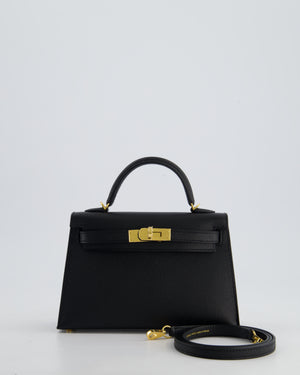 *HOT* Hermès Mini Kelly II 20cm Bag In Noir Epsom Leather with Gold Hardware