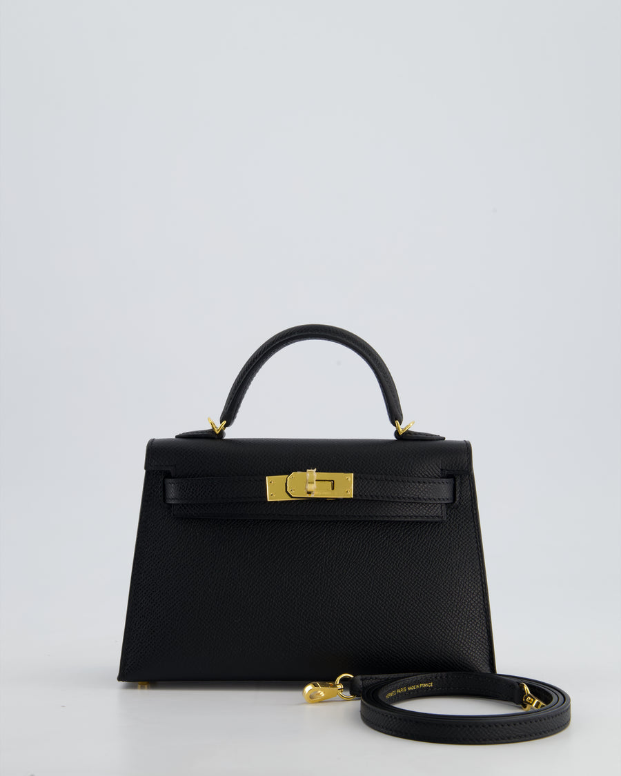 *HOT* Hermès Mini Kelly II 20cm Bag In Noir Epsom Leather with Gold Hardware