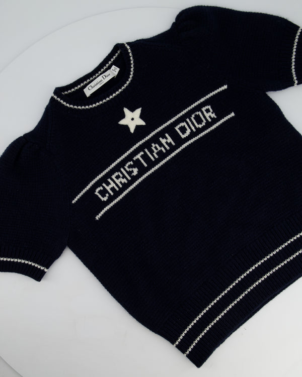 Chrisitan Dior Navy Logo Embroidered Short Sleeve Jumper Size FR 38 (UK 10)
