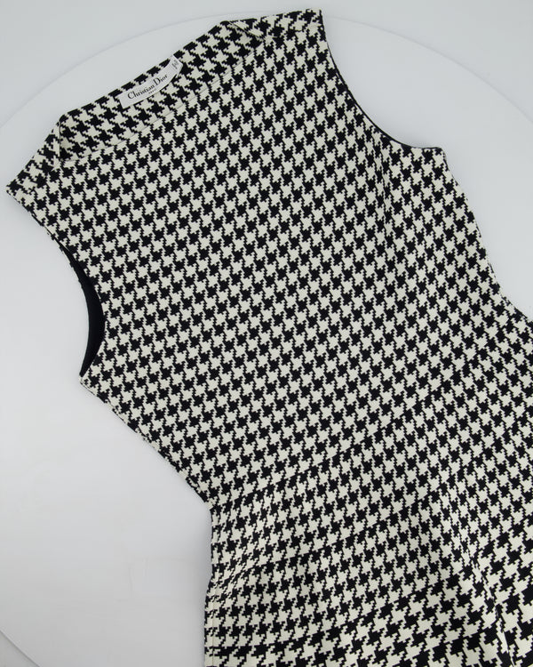 Chrisitan Dior Black Houndstooth Sleeveless Midi Dress Size FR 38 (UK 10)