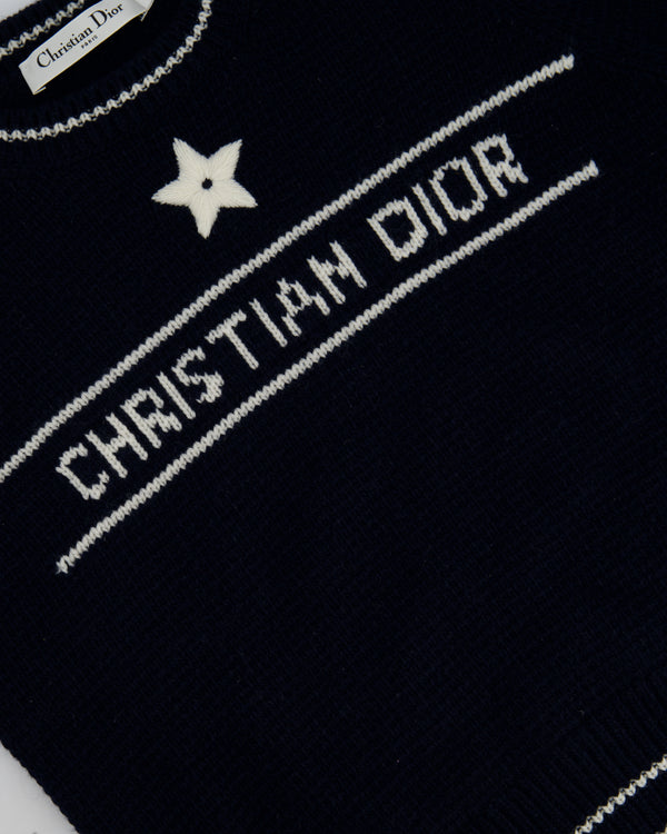 Chrisitan Dior Navy Logo Embroidered Short Sleeve Jumper Size FR 38 (UK 10)
