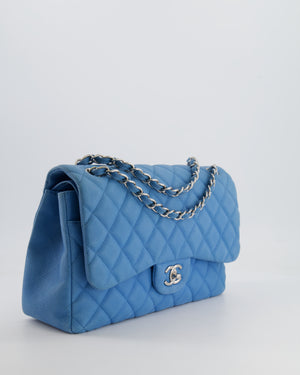 *FIRE PRICE* Chanel Blue Jumbo Classic Double Flap Bag in Caviar Nubuck Leather with Silver Hardware&nbsp;