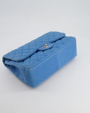 *FIRE PRICE* Chanel Blue Jumbo Classic Double Flap Bag in Caviar Nubuck Leather with Silver Hardware&nbsp;