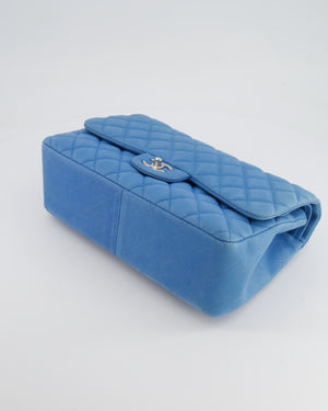 *FIRE PRICE* Chanel Blue Jumbo Classic Double Flap Bag in Caviar Nubuck Leather with Silver Hardware&nbsp;