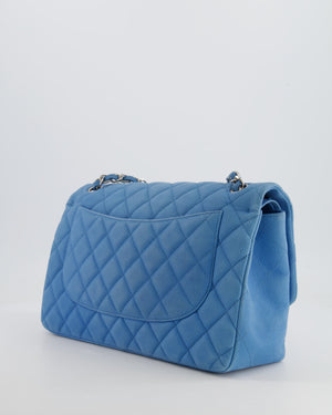 *FIRE PRICE* Chanel Blue Jumbo Classic Double Flap Bag in Caviar Nubuck Leather with Silver Hardware&nbsp;