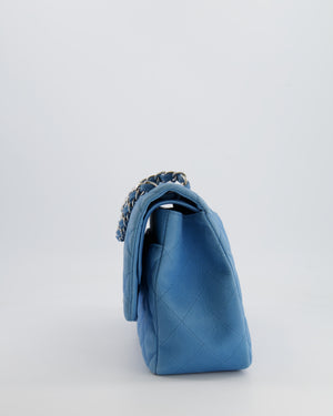 *FIRE PRICE* Chanel Blue Jumbo Classic Double Flap Bag in Caviar Nubuck Leather with Silver Hardware&nbsp;