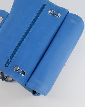 *FIRE PRICE* Chanel Blue Jumbo Classic Double Flap Bag in Caviar Nubuck Leather with Silver Hardware&nbsp;