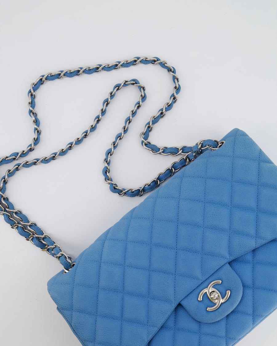 *FIRE PRICE* Chanel Blue Jumbo Classic Double Flap Bag in Caviar Nubuck Leather with Silver Hardware&nbsp;