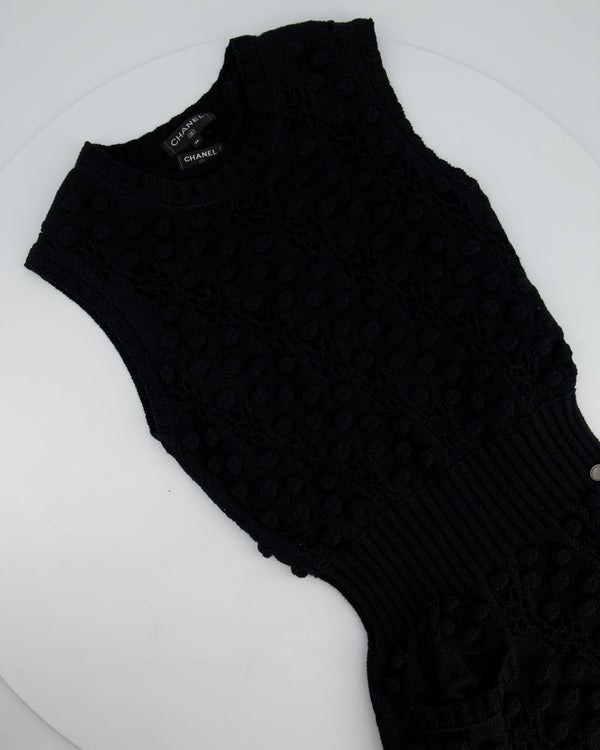 Chanel 17/P Black Crochet Mini Sleeveless Dress with CC Logo Button and Pocket Detail Size FR 36 (UK 8) RRP £2,880