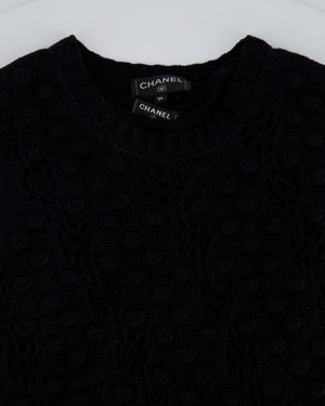 Chanel 17/P Black Crochet Mini Sleeveless Dress with CC Logo Button and Pocket Detail Size FR 36 (UK 8) RRP £2,880