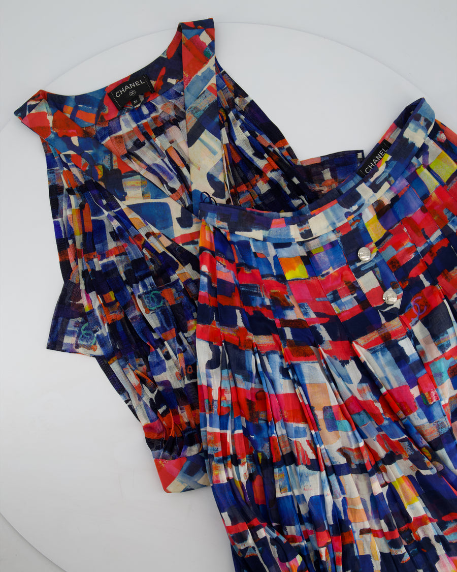 Chanel 16/S Cuba Pink and Blue Cotton Two-Piece Top and Maxi Skirt Set Size FR 36 (UK 8)