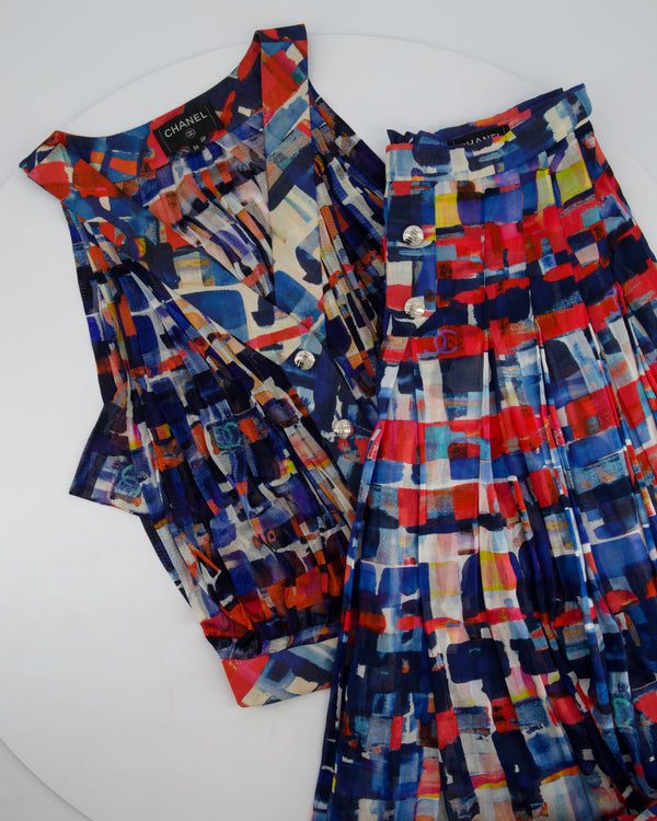 Chanel 16/S Pink and Blue Cotton Two-Piece Top and Maxi Skirt Set Size FR 36 (UK 8)