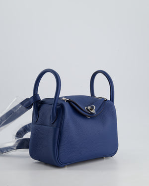 *2025 NEW COLOUR* Hermès Mini Lindy II Bag in Bleu Tie Clemence Leather with Palladium Hardware