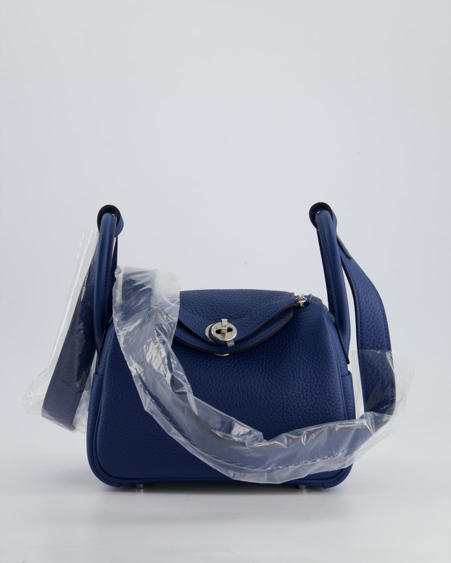 *2025 NEW COLOUR* Hermès Mini Lindy II Bag in Bleu Tie Clemence Leather with Palladium Hardware