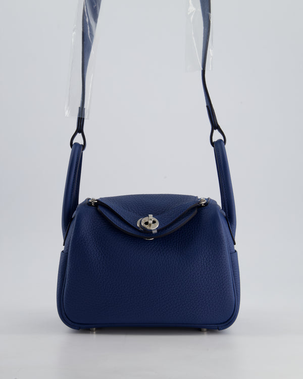 *2025 NEW COLOUR* Hermès Mini Lindy II Bag in Bleu Tie Clemence Leather with Palladium Hardware