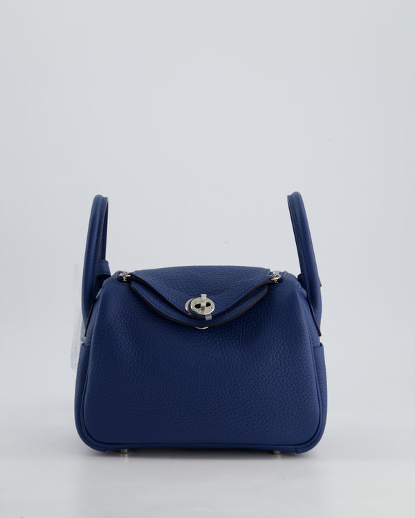 *2025 NEW COLOUR* Hermès Mini Lindy II Bag in Bleu Tie Clemence Leather with Palladium Hardware