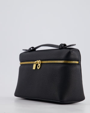 Loro Piana Dark Navy Calf Leather L19 Extra Pocket Pouch Bag with Gold Hardware