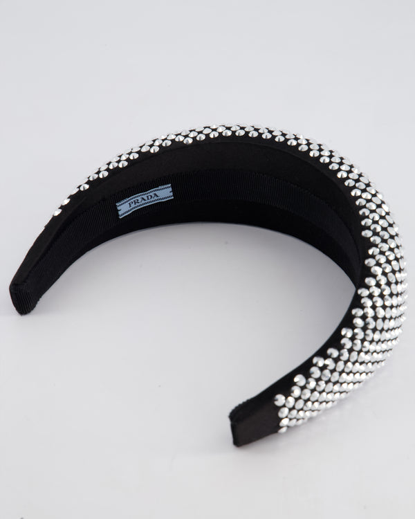 Prada Black Satin and Crystal Embellished Padded Headband