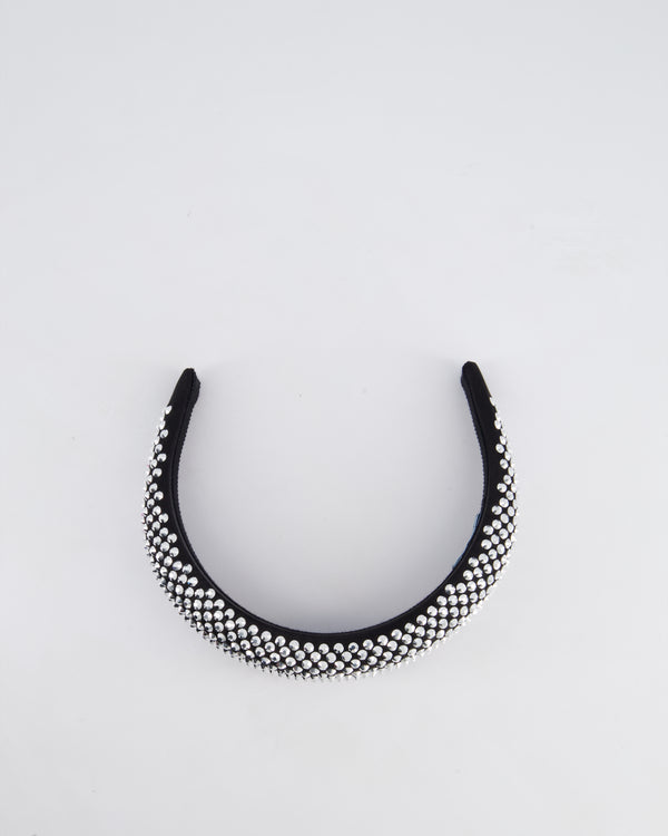 Prada Black Satin and Crystal Embellished Padded Headband