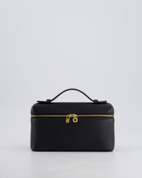 Loro Piana Black Calf Leather L19 Extra Pocket Pouch Bag with Gold Hardware